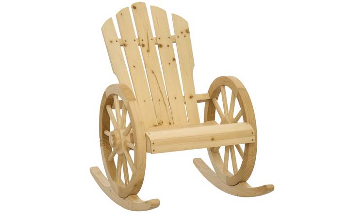 Outsunny Wooden Adirondack Rocking Armchair - Natural Wood