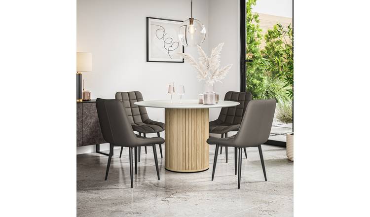 Furniture Online Arlo Nova Marble Top w Oak Legs Dining Table & 4 Grey Chairs