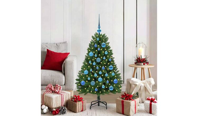 Walplus PVC and Metal Blue Ornament Artificial Christmas Tree - Green - 120 cm