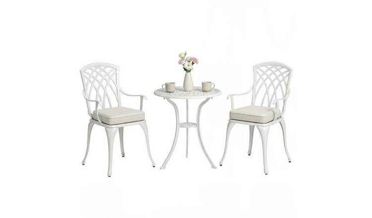 Outsunny 2 Seater Cast Aluminium Garden Bistro Set -White