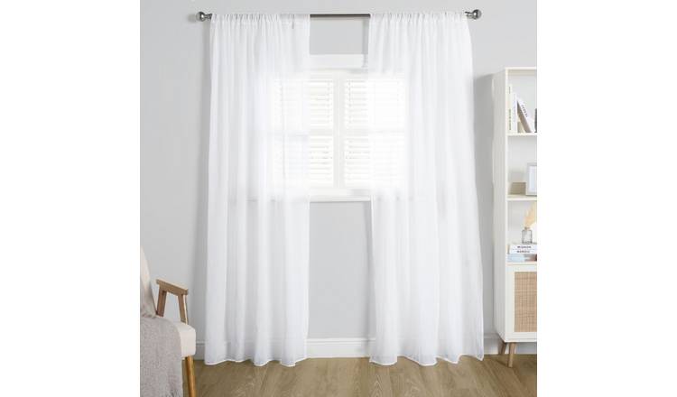 OHS Linen Look Slot Top Voile Curtains 140 x 224cm - White