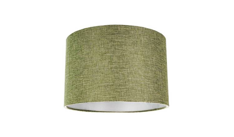 Happy Homewares Olive Green Plain Linen Fabric Drum Lampshade - 25cm