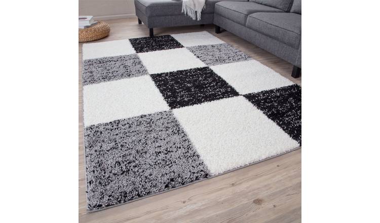 The Rugs Grey Myshaggy Checkered Shaggy Rug - 60 x 110cm