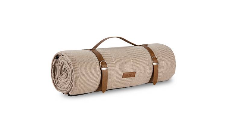 Vonshef 200x220cm Herringbone Design Waterproof Picnic Blanket - Stone