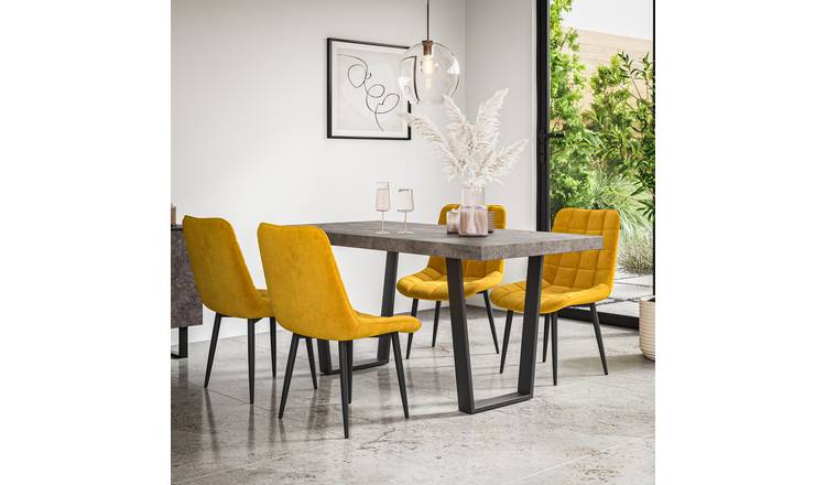 Furniture Online Aria Nova Concrete Effect Dining Table & 6 Mustard Chairs
