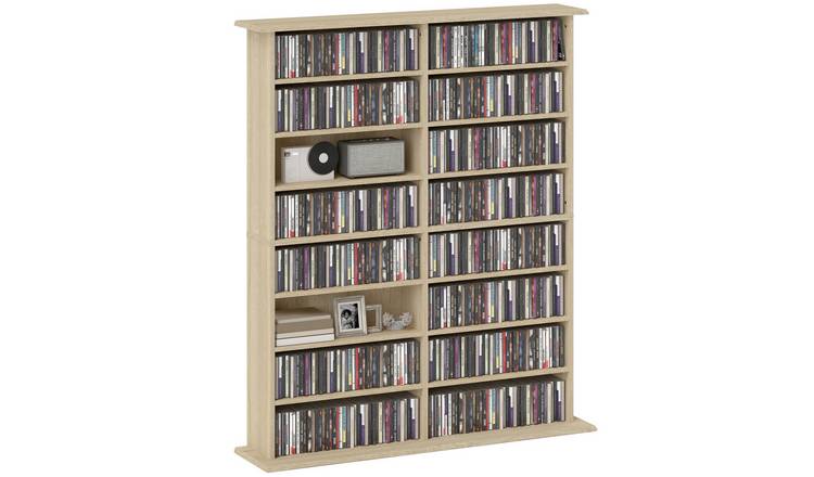 HOMCOM Wide 8 Tier Media Storage Shelf - Natural Wood