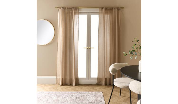OHS Linen Look Slot Top Voile Curtains 140 x 224cm - Mink