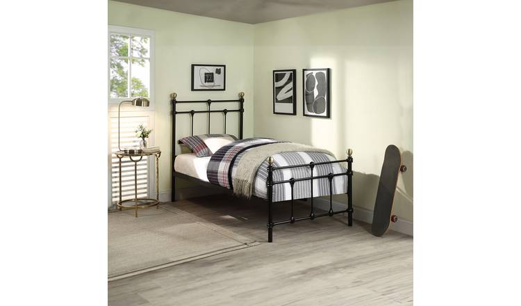 Slumberworks Bayford Vintage Single Bed Frame with Mattress – Black