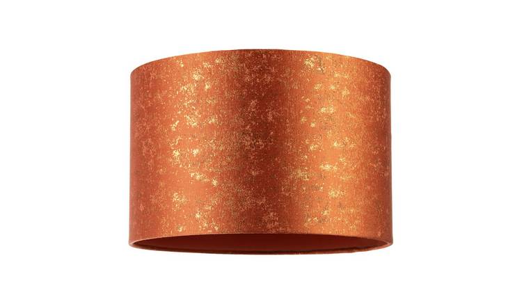 Happy Homewares Rustic Orange Jacquard Fabric with Gold Foil Lampshade - 30cm