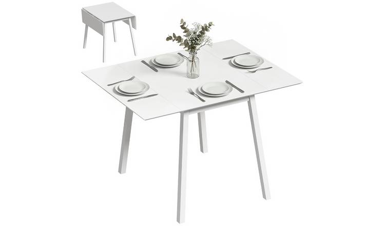 HOMCOM 4 Seater Solid Wood Folding Dining Table - White