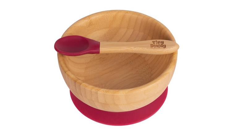 Tiny Dining Children's Bamboo Suction Bowl & Spoon Set - Red