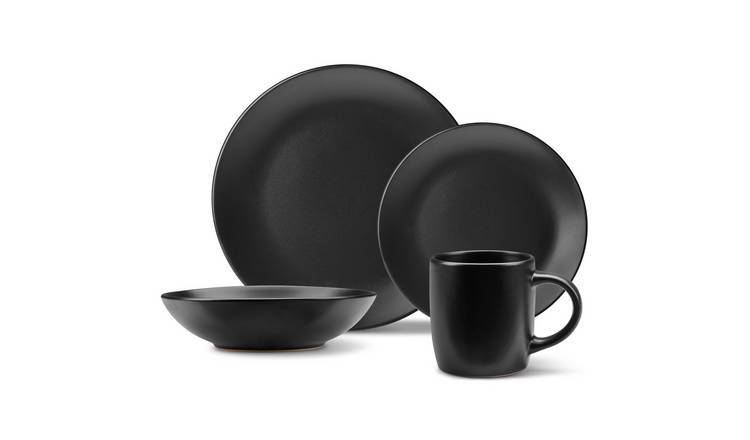 VonShef 16pc Dinnerware Dinner Set - Matte Black