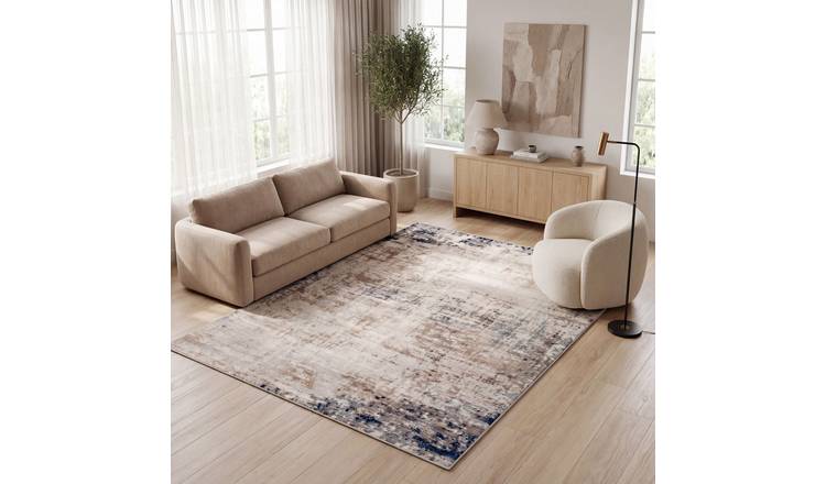 The Rugs Brown and Navy Montana Abstract  Rug - 80 x 150cm