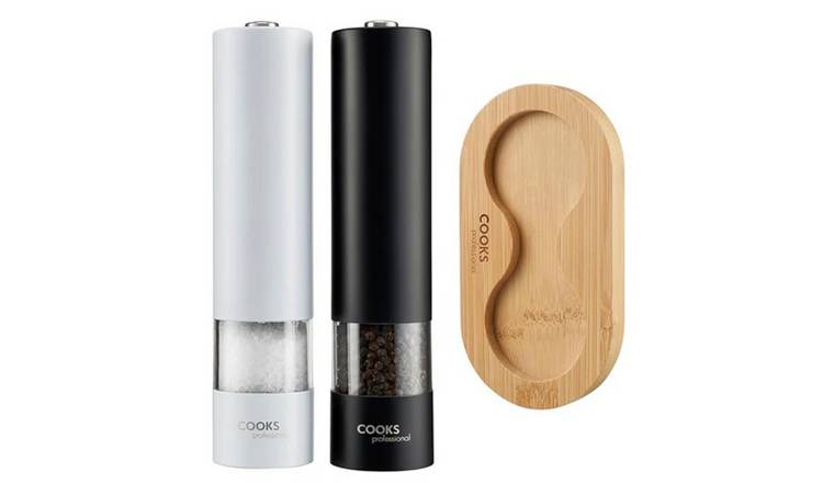Cooks Professional Electric Salt and Pepper Mill Set with Base - Black/White