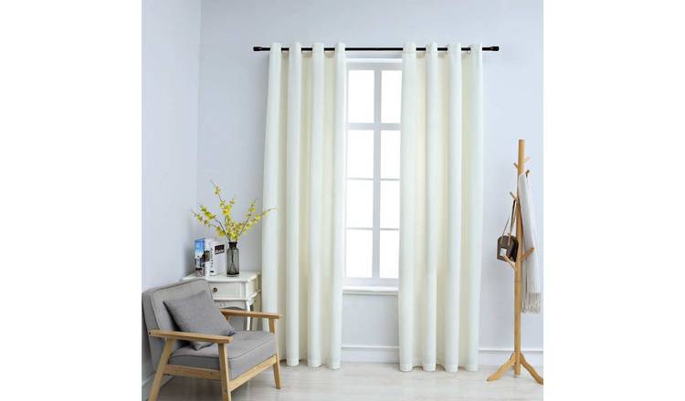 Walplus Pack of 2 Velvet Ring Top Blackout Curtains - Cream - 140 x 245 cm