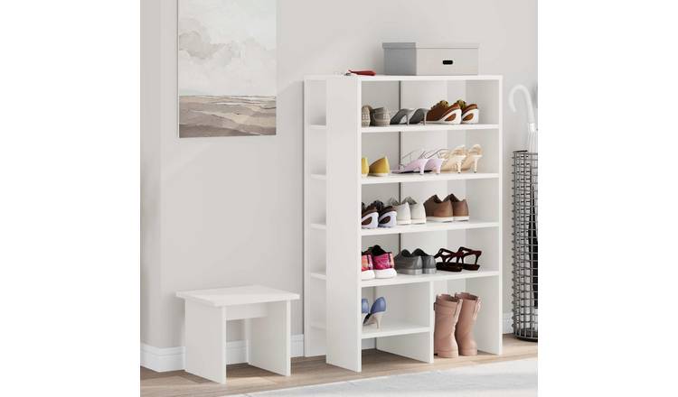 Walplus Pack of 2 Engineered Wood Shoe Cabinet - White - 62 x 35 x 100 cm