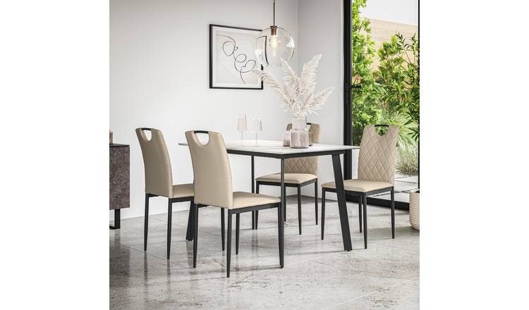 Furniture Online Haydon Monza Marble Effect Dining Table & 6 Beige Chairs