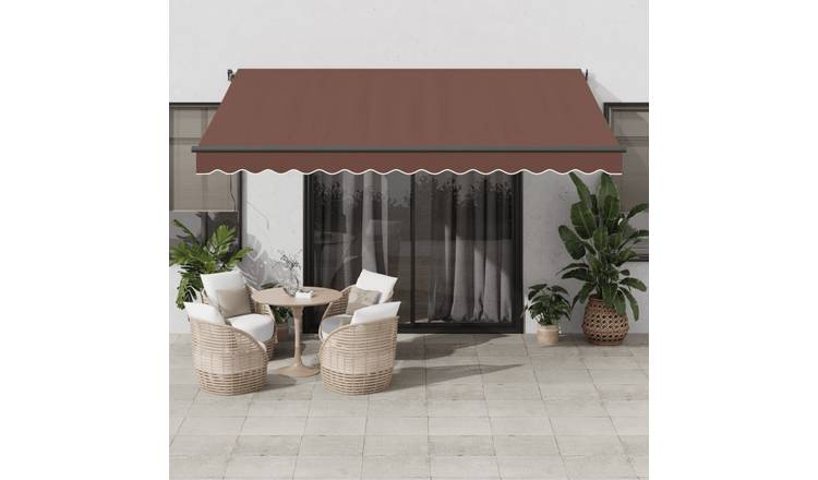 Walplus Manual Polyester Awning - Brown Anthracite Frame - 400x350 cm