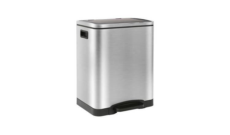 Harbour Housewares Stainless Steel Double Kitchen Pedal Bin - 30L - Brushed