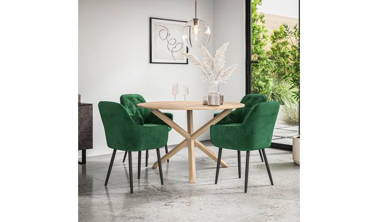 Furniture Online Malvern Anika Oak Table Dining Table & 4 Green Chairs