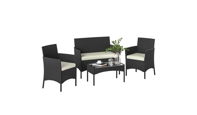 Outsunny 4 Seater Rattan Garden Furniture Set with Cushions - Cream