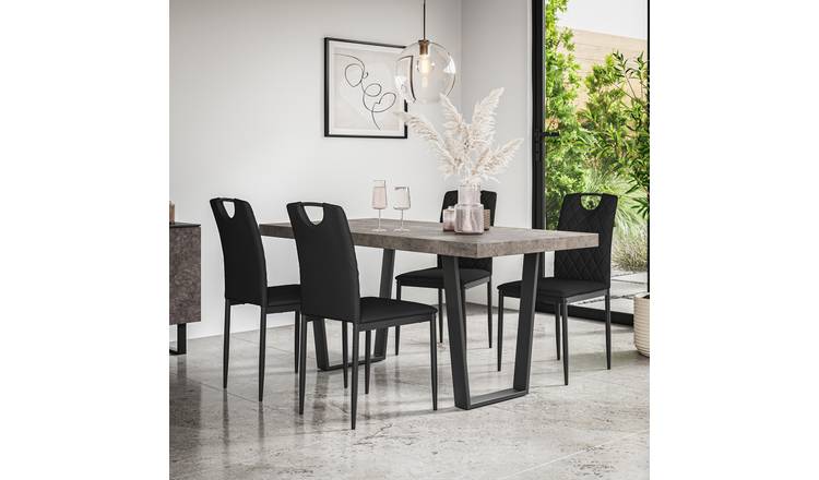 Furniture Online Aria Monza Concrete Effect Dining Table & 4 Black Chairs