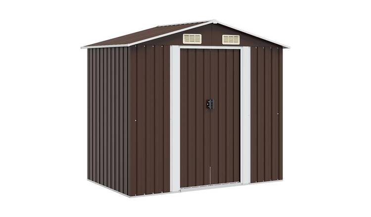 Walplus Galvanised Steel Garden Storage Shed - Brown - 204 x 132 x 186 cm