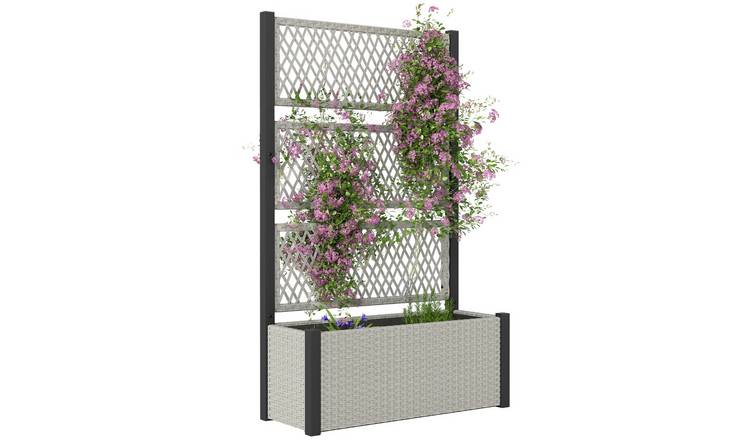 Outsunny Rattan Garden Planters Box with Topped Trellis - Mixed Grey