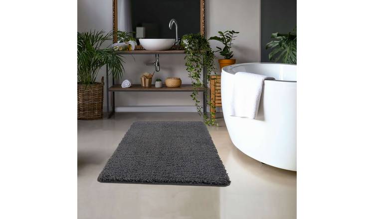 The Rugs Dark Grey Washable Plain Nonslip Shaggy Rug - 80 x 120cm