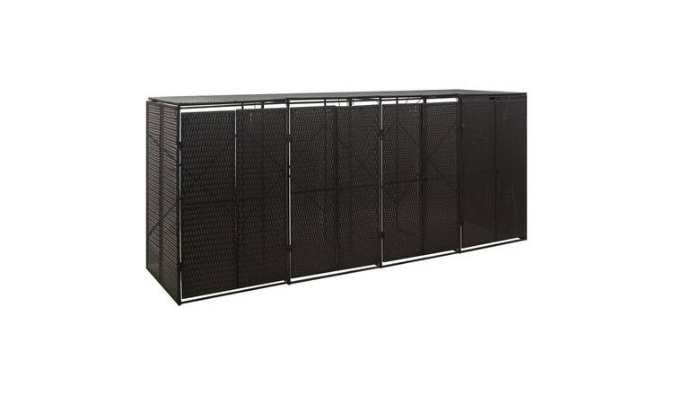 Walplus Quadruple Poly Rattan Wheelie Bin Store - Black - 274 x 80 x 117 cm