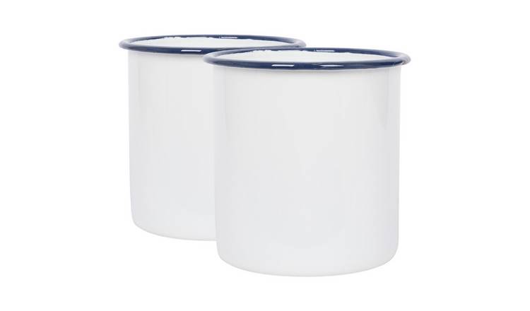 Argon Tableware White Enamel Utensil Holders - Blue - Pack of 2