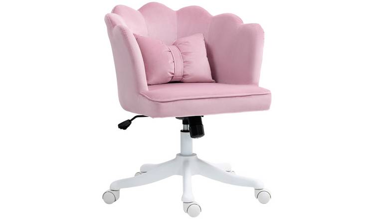 HOMCOM Armless Swivel Office Desk Chair with Shell Back Bow Pillow - Pink