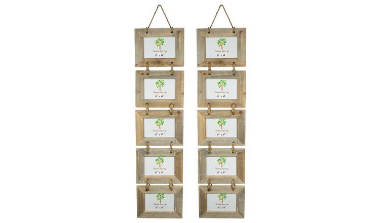 Nicola Spring Rustic Wooden Hanging 5 Photo Frames - 6 x 4" - Set of 2