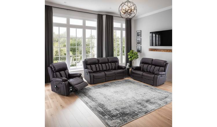 Furniture Online Chester Manual Recliner Leather 1+2+3 Seater Sofa Set - Brown