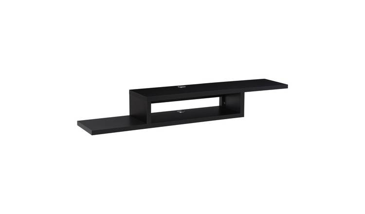 HOMCOM Wall Open Shelf Mounted TV Stand with 2 Cable Holes - Black