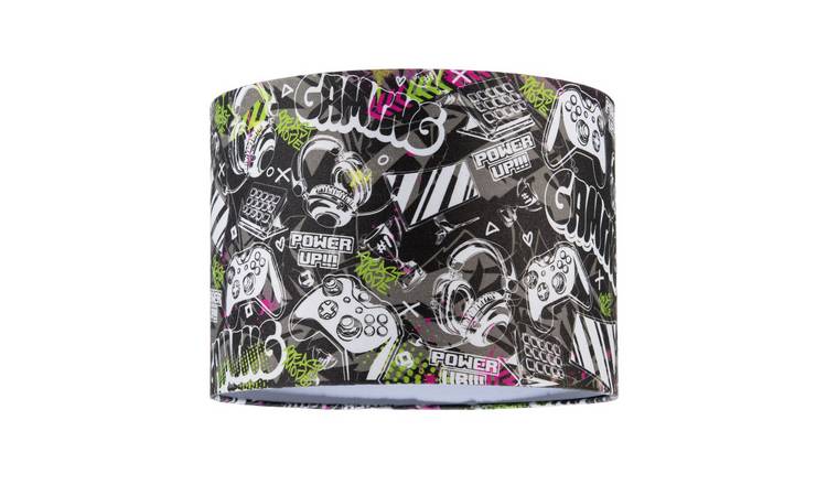 Happy Homewares Gaming Cotton Fabric in Black and Neon Green Lampshade - 25cm