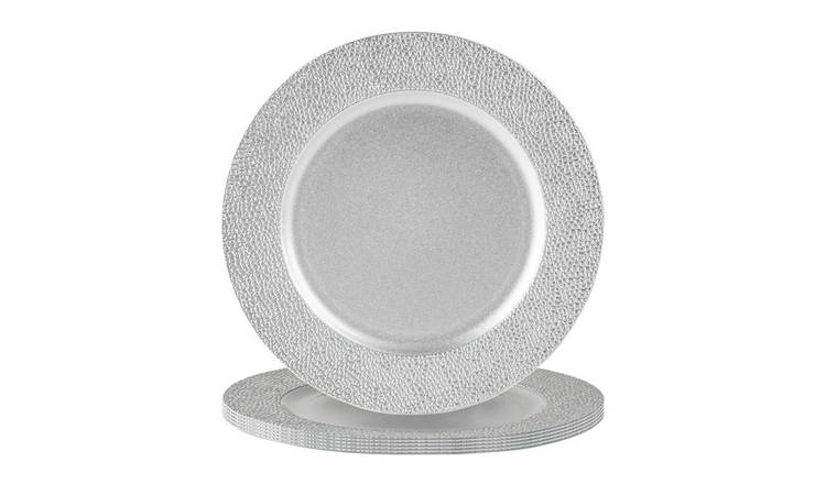 Argon Tableware Hammered Charger Plates - Silver - Set of 6
