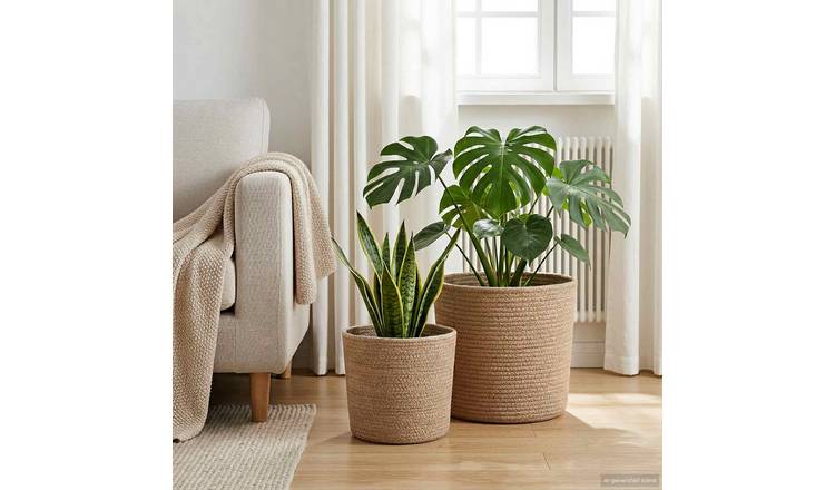 Walplus Pack of 2 Jute Plant Pot - Natural - 28 x 28 cm