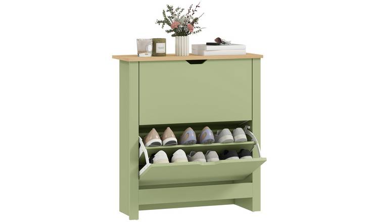 HOMCOM Space Saving Shoe Storage Cabinet with 2 Flip Drawers - Green