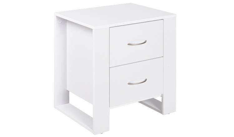 HOMCOM 2 Drawers Bedside Table with Handles and Elevated Base - White