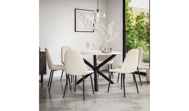Furniture Online Malvern Maya Marble Top Dining Table & 6 Ivory Chairs