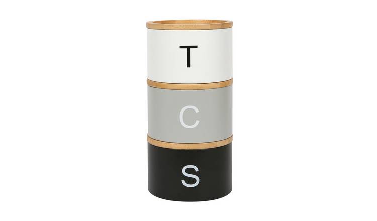 Harbour Housewares 3pc Stacking Tea Coffee Sugar Canister Set - Monochrome
