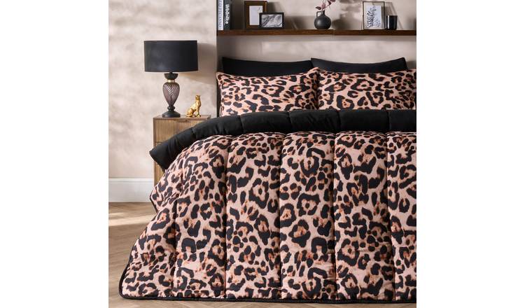 OHS Leopard Coverless 10.5 Tog Duvet Set Quilted Cover Tan - Single