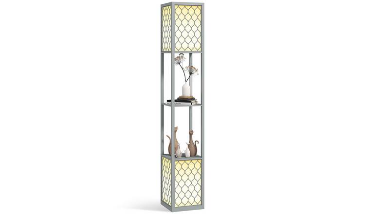 HOMCOM Fabric Shade Floor Lamp MDF Shelf - Light Grey