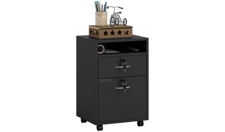 HOMCOM Filing Cabinet with 2 Lockable Drawers with Open Shelf - Black
