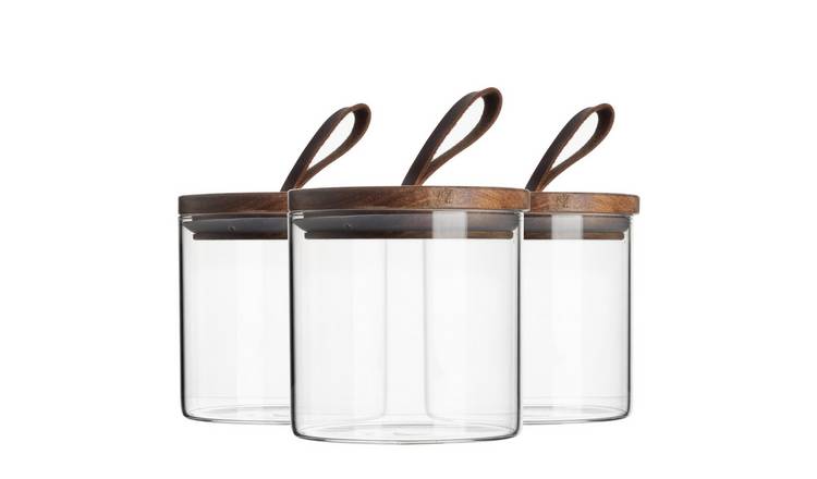 Argon Tableware Scandi Storage Jar with Leather Loop Lid- Pack of 3