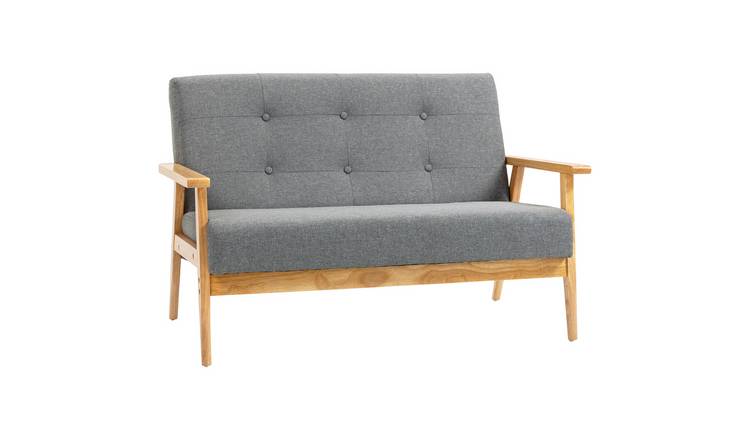 HOMCOM 2 Seater Linen Fabric Modern Sofa with Rubberwood Legs - Dark Grey
