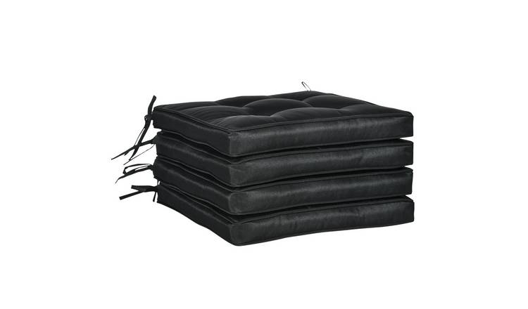 Outsunny Set of 4 Outdoor Chair Cushions with Ties - Black