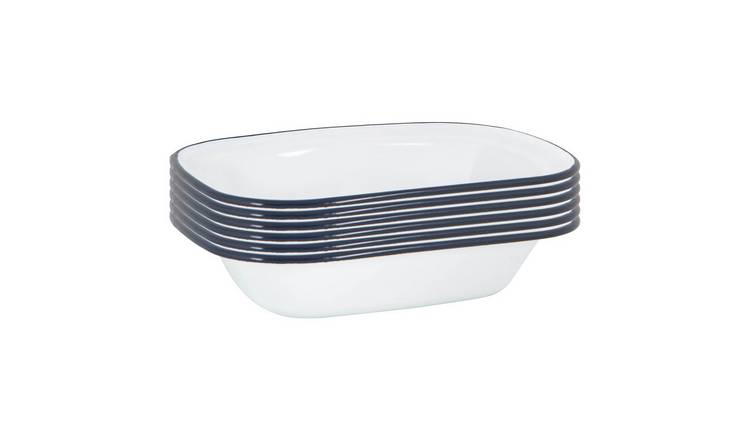 Argon Tableware White Enamel Pie Dishes - Navy - Pack of 6