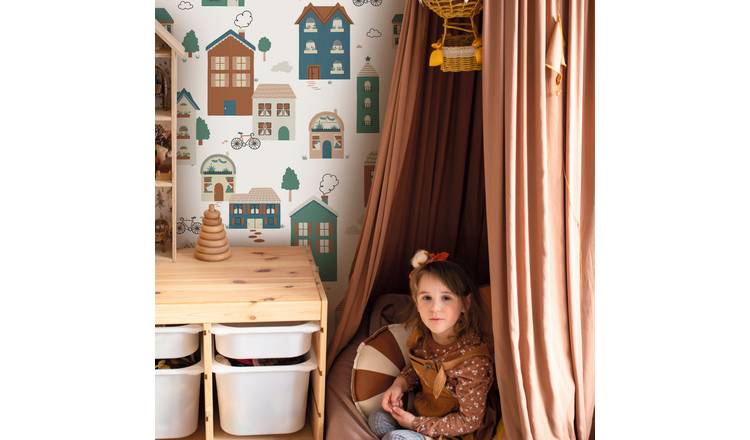 Grandeco Nursery Houses 4 Lane Repeatable Wallpaper Mural - 2 x 2.8m